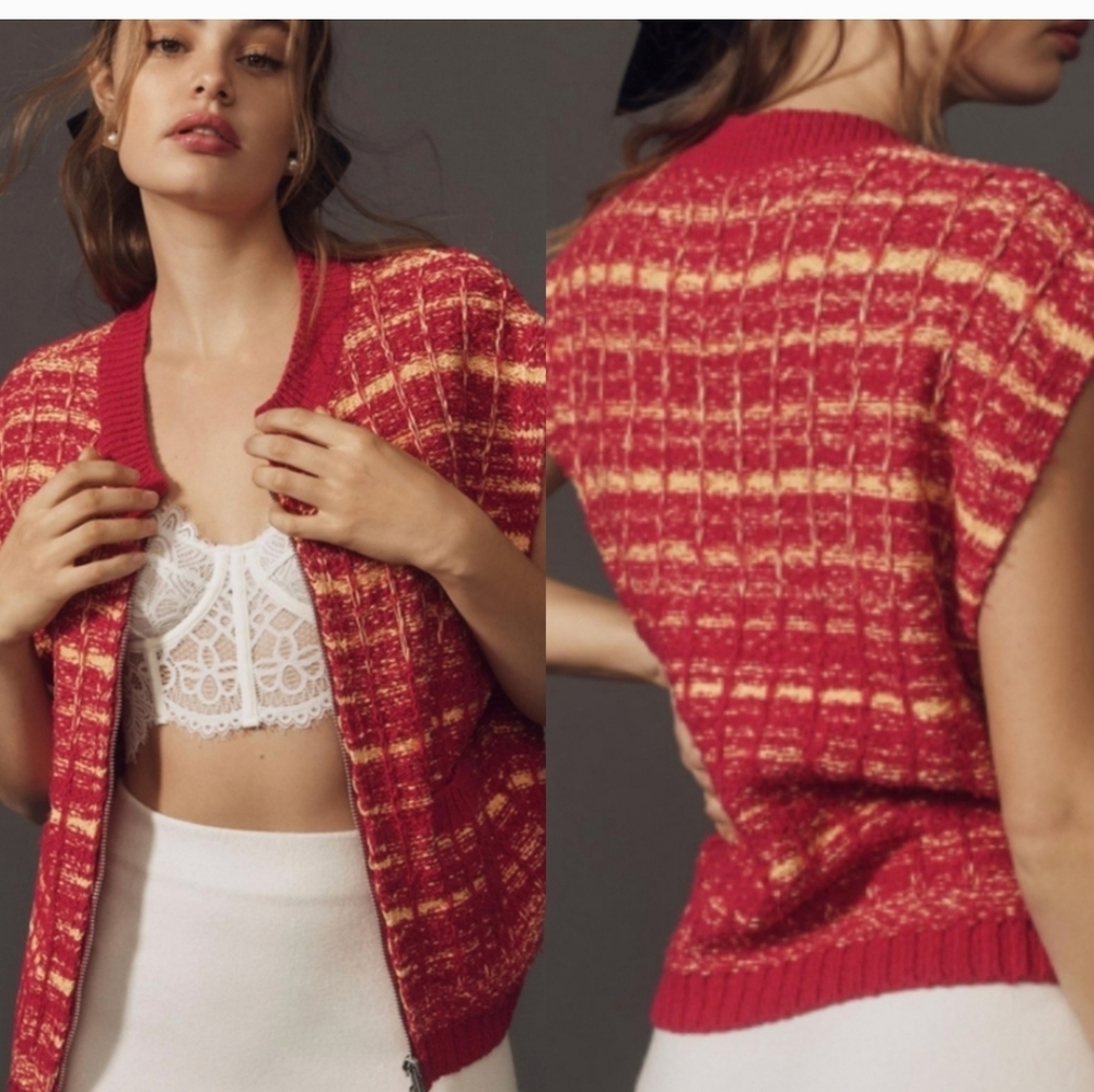 Anthropologie Maeve Tweed Zipper Sweater Vest with Pockets, P2P 22" Oversized